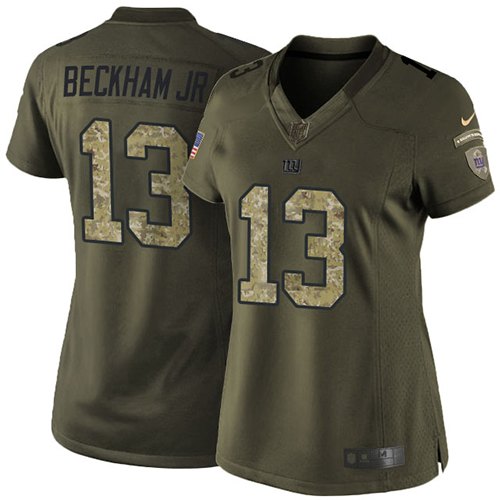 Women's Elite Odell Beckham Jr Nike Jersey Green - #13 Salute to Service NFL New York Giants